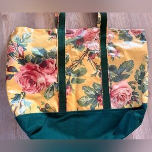 Vintage Nordic Designs NYC Large Cabbage Roses Oilcloth Tote Bag Made in USA